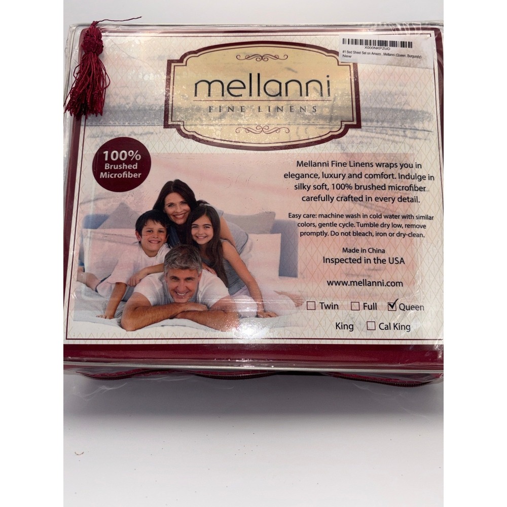 Mellanni Fine Linens Queen 4 Piece Bed‎ Sheet Set Burgundy Brushed Microfiber